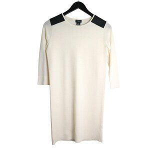 Club Monaco 100% Wool Cream 3/4 Sleeve Dress with Leather Accents Size Small